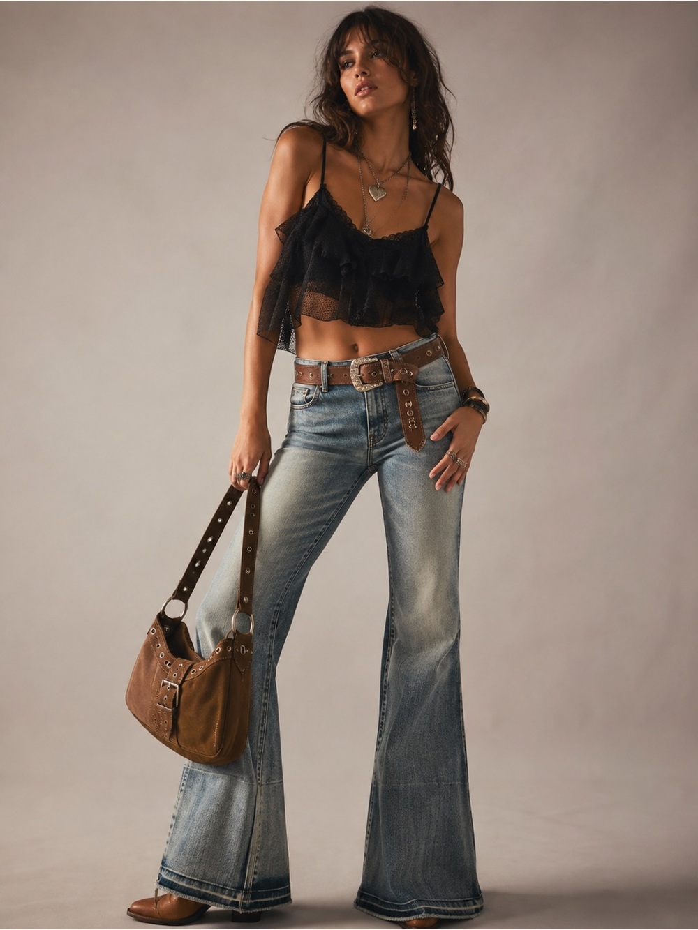 Savage x Fenty Ruffle Layered Lace Cropped Sheer Tank Top Blouse Small